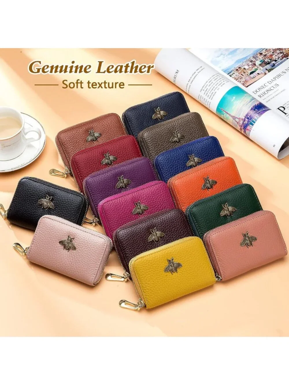 Stylish RFID Leather Card Holder Wallet for Women | Zipper Coin Purse & ID Case